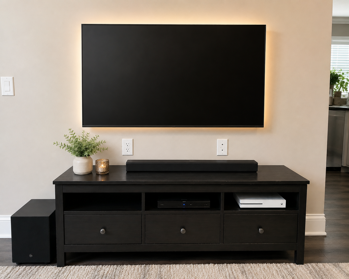 Completed TV wall mounting