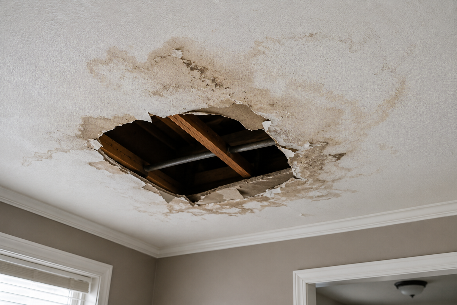 Ceiling damage before repair