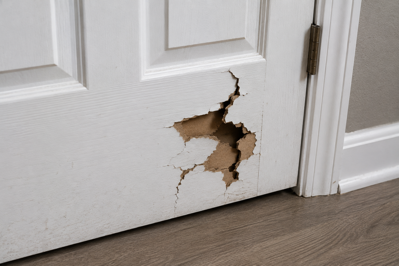 Damaged door before repair