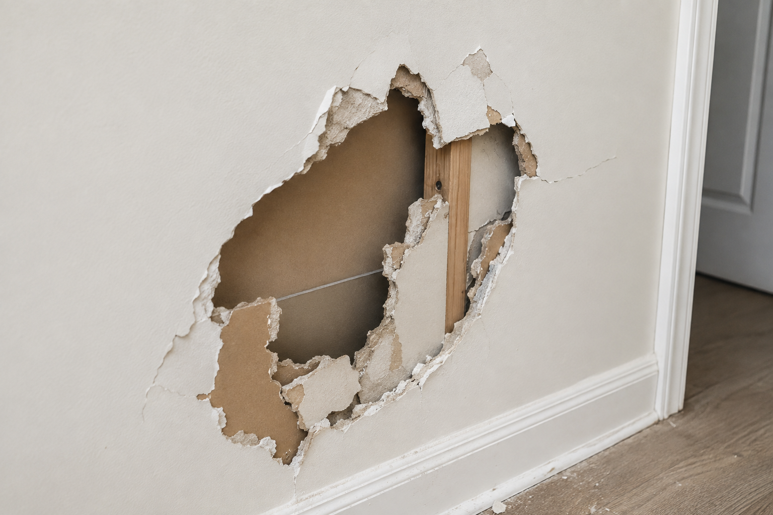 Drywall damage before repair